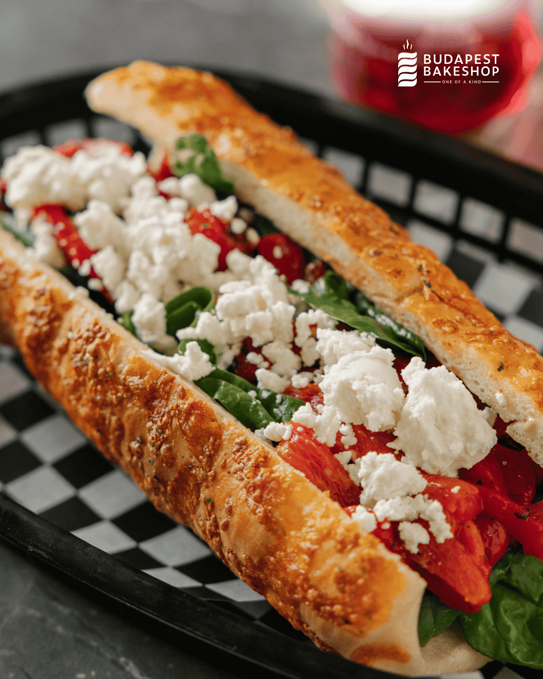 Budapest Bakeshop_Seasonal Chimney Cakes_Roasted Red Pepper & Goat Cheese Chimney Sandwich